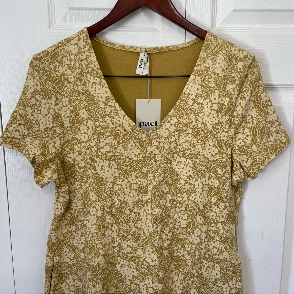 Pact Women's V-Neck Short Sleeve Floral Dress in Mustard - Picture 3 of 8